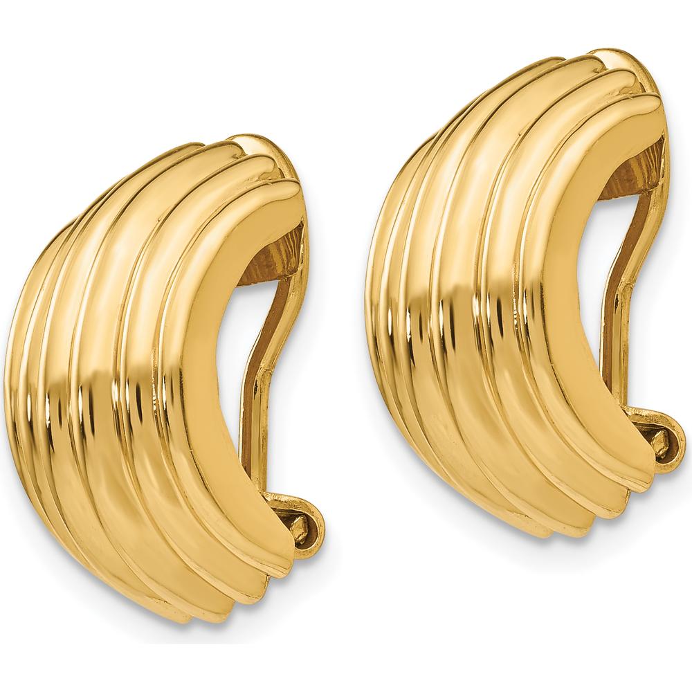 14K Yellow Gold Polished Omega Clip Non-Pierced J-Hoop Earrings by Oro Pregiato