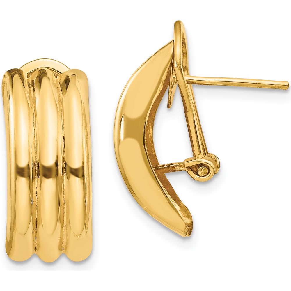 14K Yellow Gold Polished Omega Post Button Earrings - Solid Die-Struck Design by Oro Pregiato