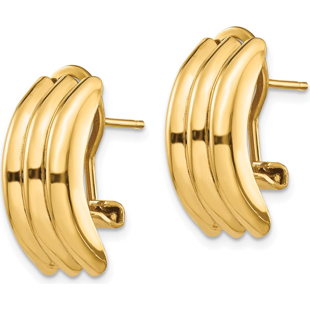14K Yellow Gold Polished Omega Post Button Earrings - Solid Die-Struck Design by Oro Pregiato