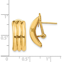 14K Yellow Gold Polished Omega Post Button Earrings - Solid Die-Struck Design by Oro Pregiato