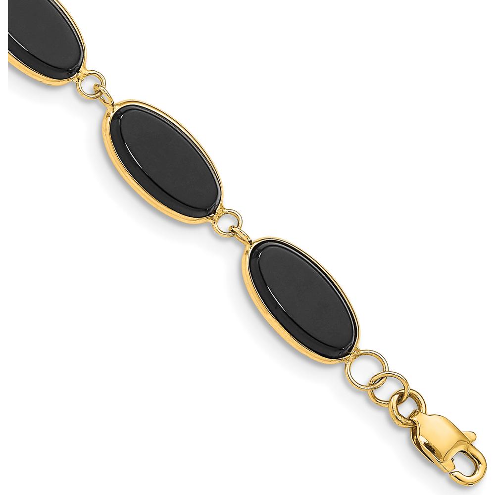 14K Yellow Gold Polished Onyx Bracelet with Lobster Clasp - 8.25" by Oro Pregiato