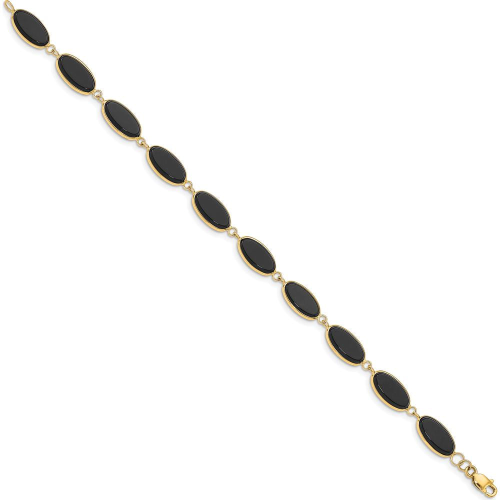 14K Yellow Gold Polished Onyx Bracelet with Lobster Clasp - 8.25" by Oro Pregiato