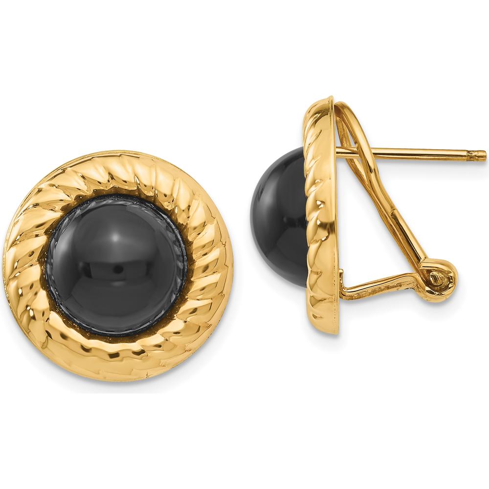 14K Yellow Gold Polished Onyx Button Earrings with Omega Clip Back Closure by Oro Pregiato