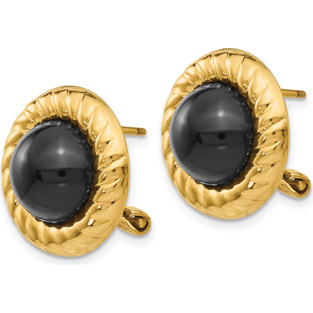 14K Yellow Gold Polished Onyx Button Earrings with Omega Clip Back Closure by Oro Pregiato