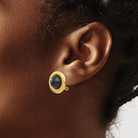 14K Yellow Gold Polished Onyx Button Earrings with Omega Clip Back Closure by Oro Pregiato