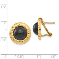 14K Yellow Gold Polished Onyx Button Earrings with Omega Clip Back Closure by Oro Pregiato