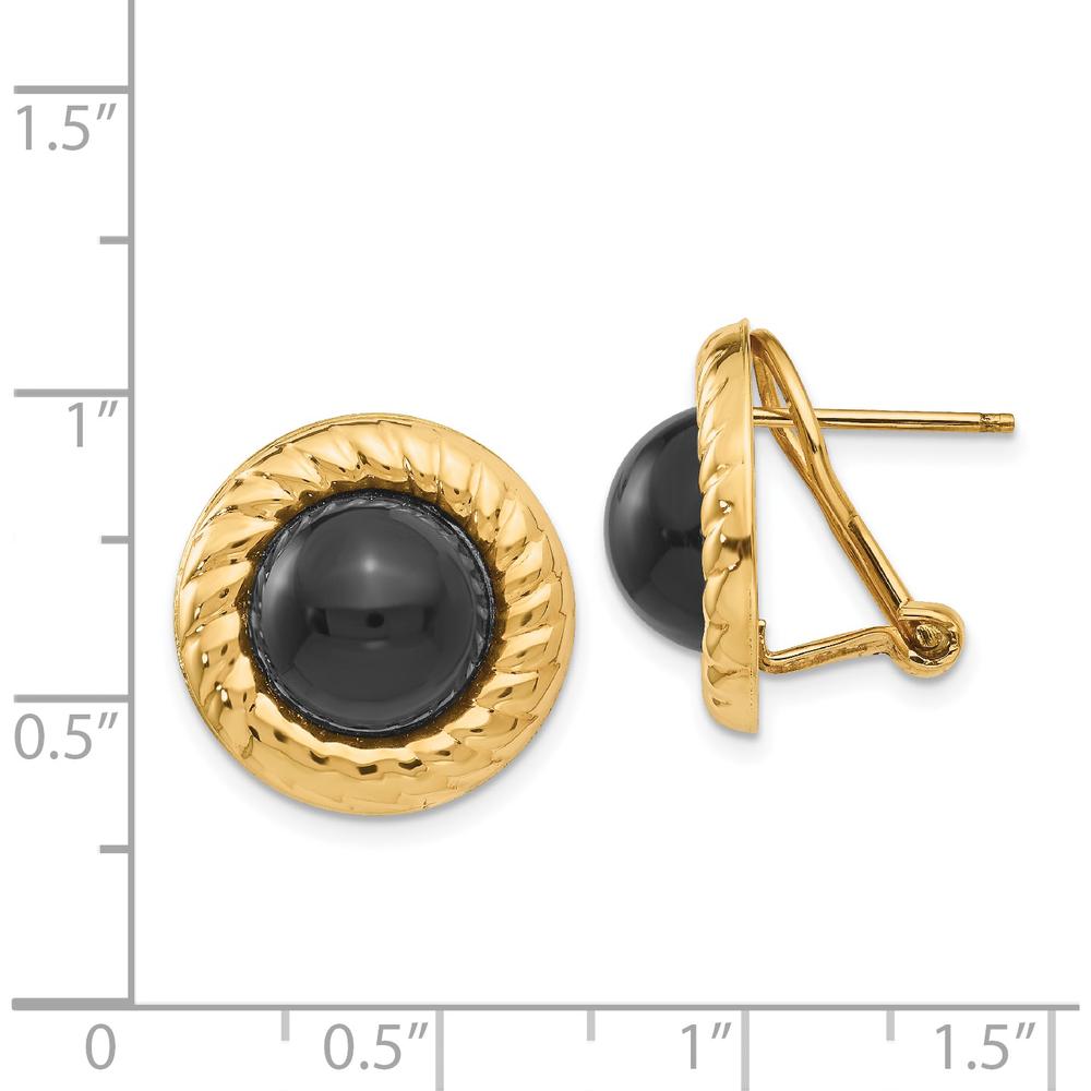 14K Yellow Gold Polished Onyx Button Earrings with Omega Clip Back Closure by Oro Pregiato