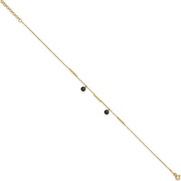 14K Yellow Gold Polished Onyx Dangles and Bars Anklet - 10" Total Length