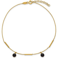14K Yellow Gold Polished Onyx Dangles and Bars Anklet - 10" Total Length
