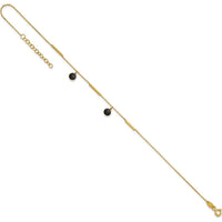 14K Yellow Gold Polished Onyx Dangles and Bars Anklet - 10" Total Length
