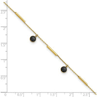 14K Yellow Gold Polished Onyx Dangles and Bars Anklet - 10" Total Length