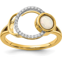 14K Yellow Gold Polished Opal & Diamond Halo Ring - 0.205 Carat Opal, 0.005 Carat Diamonds by Zolivia