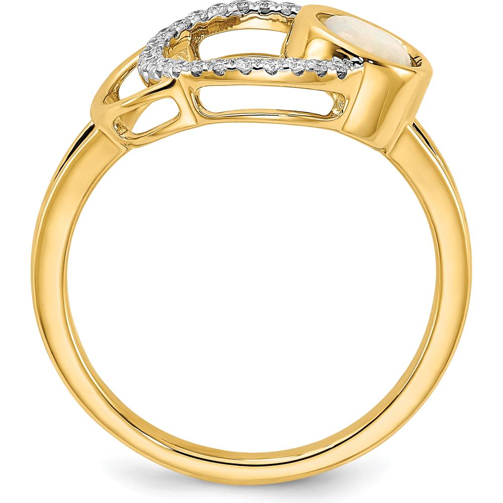 14K Yellow Gold Polished Opal & Diamond Halo Ring - 0.205 Carat Opal, 0.005 Carat Diamonds by Zolivia