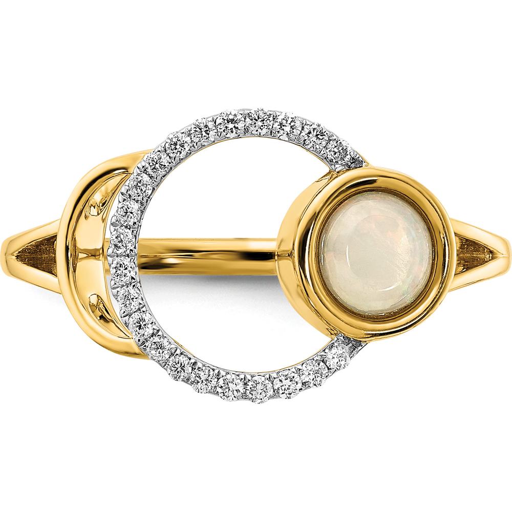 14K Yellow Gold Polished Opal & Diamond Halo Ring - 0.205 Carat Opal, 0.005 Carat Diamonds by Zolivia