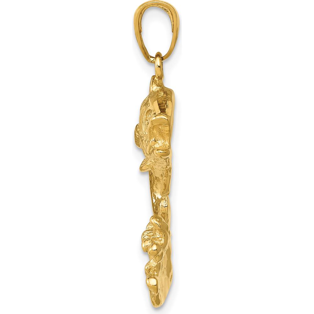 14K Yellow Gold Polished Open-Back Bass Fish Pendant - Nature-Inspired Wildlife Charm by Oro Pregiato
