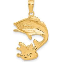 14K Yellow Gold Polished Open-Back Bass Fish Pendant - Nature-Inspired Wildlife Charm by Oro Pregiato