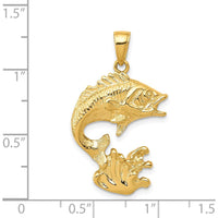 14K Yellow Gold Polished Open-Back Bass Fish Pendant - Nature-Inspired Wildlife Charm by Oro Pregiato