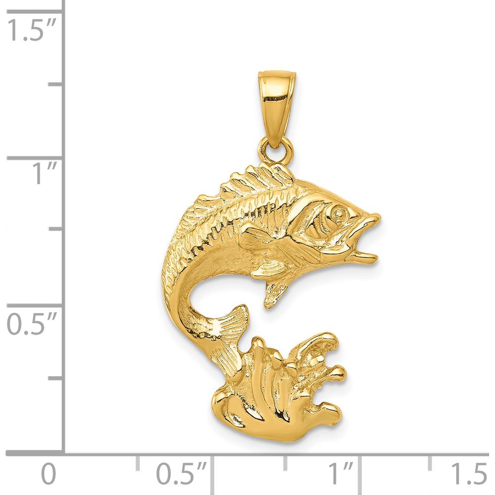 14K Yellow Gold Polished Open-Back Bass Fish Pendant - Nature-Inspired Wildlife Charm by Oro Pregiato