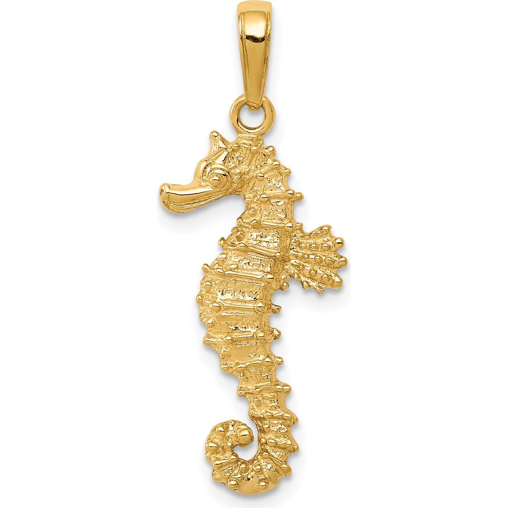 14K Yellow Gold Polished Open-Back Seahorse Pendant - 31mm Length by Oro Pregiato