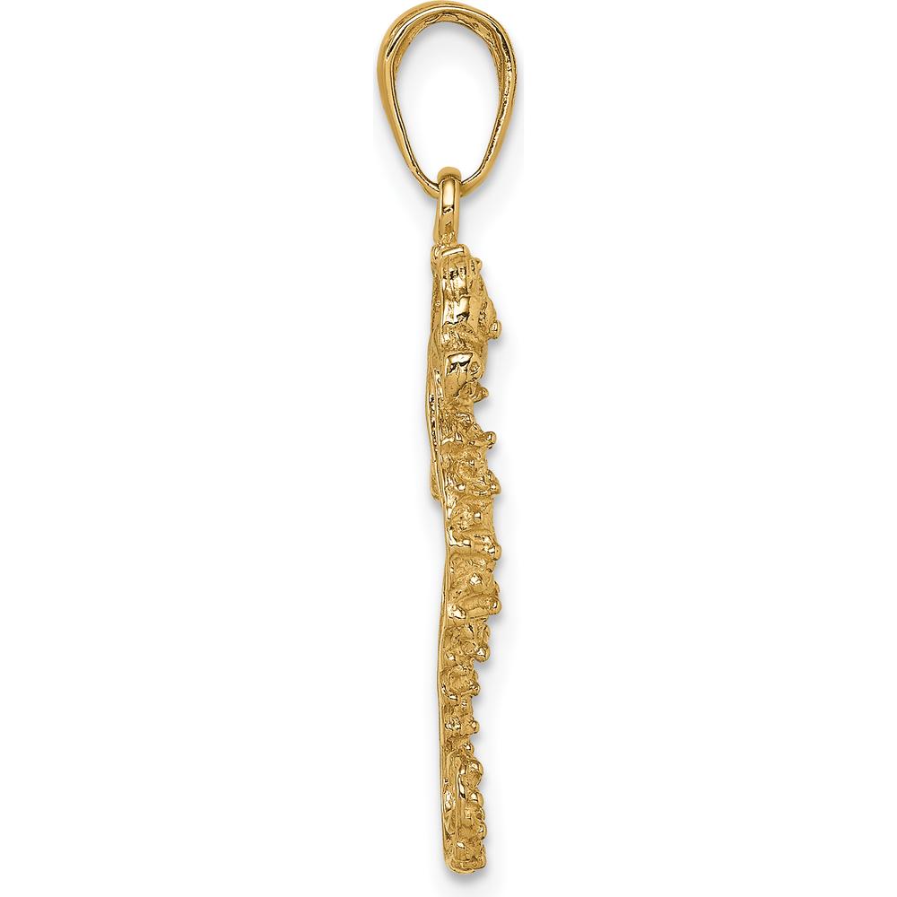 14K Yellow Gold Polished Open-Back Seahorse Pendant - 31mm Length by Oro Pregiato