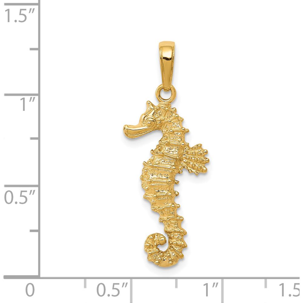 14K Yellow Gold Polished Open-Back Seahorse Pendant - 31mm Length by Oro Pregiato