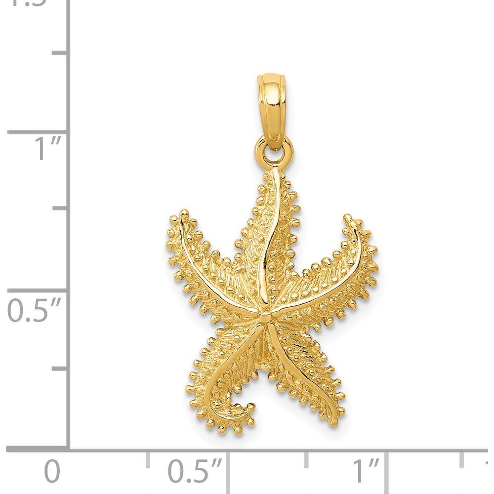 14K Yellow Gold Polished Open-Back Starfish Pendant - 27mm Length by Oro Pregiato