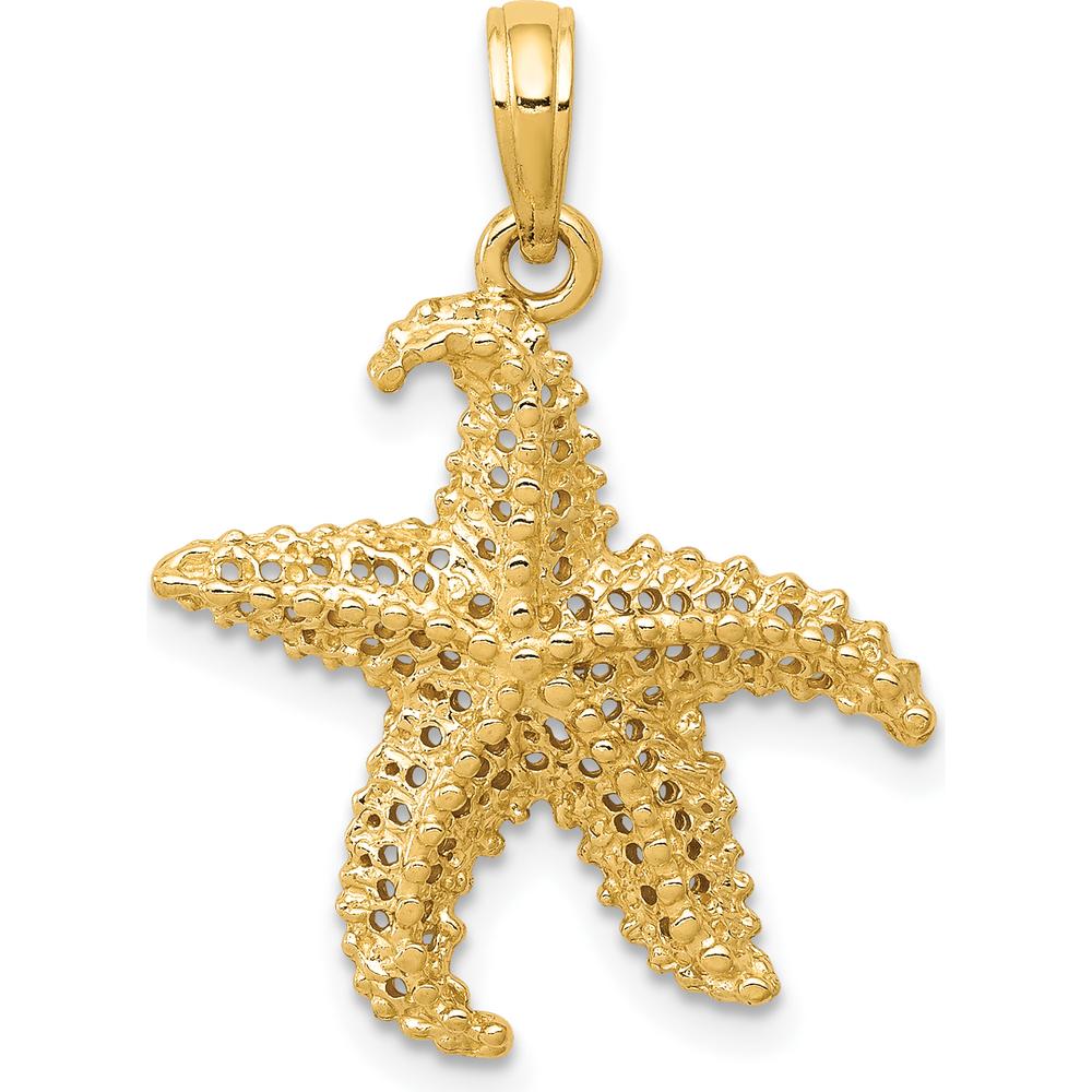 14K Yellow Gold Polished Open-Back Starfish Pendant with Textured Detailing by Oro Pregiato