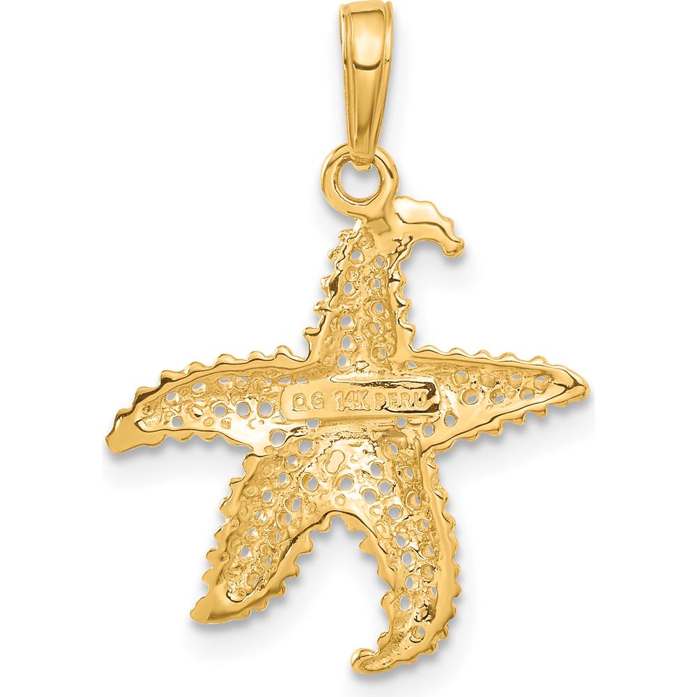 14K Yellow Gold Polished Open-Back Starfish Pendant with Textured Detailing by Oro Pregiato