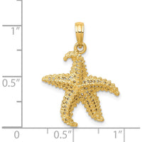 14K Yellow Gold Polished Open-Back Starfish Pendant with Textured Detailing by Oro Pregiato