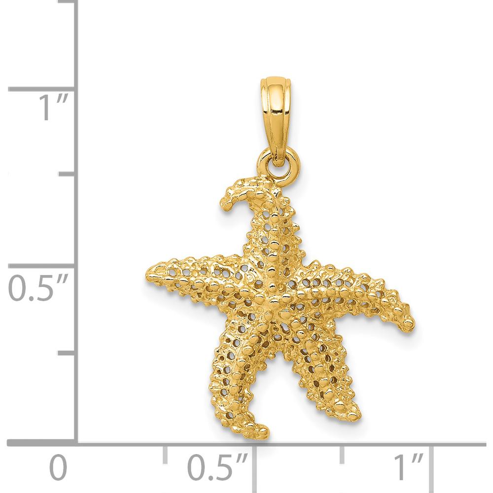 14K Yellow Gold Polished Open-Back Starfish Pendant with Textured Detailing by Oro Pregiato