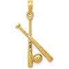14K Yellow Gold Polished Open-Backed Bats and Baseball Pendant by Oro Pregiato