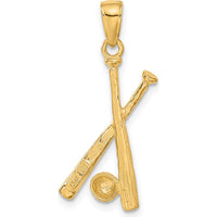 14K Yellow Gold Polished Open-Backed Bats and Baseball Pendant by Oro Pregiato