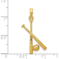 14K Yellow Gold Polished Open-Backed Bats and Baseball Pendant by Oro Pregiato