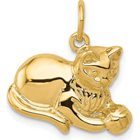14K Yellow Gold Polished Open-Backed Cat with Ball Charm - 18mm