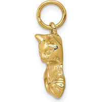 14K Yellow Gold Polished Open-Backed Cat with Ball Charm - 18mm
