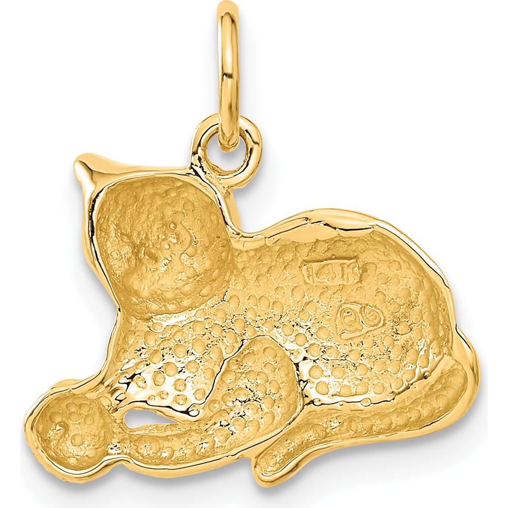 14K Yellow Gold Polished Open-Backed Cat with Ball Charm - 18mm