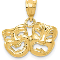 14K Yellow Gold Polished Open-Backed Comedy/Tragedy Pendant - Themed Artistic Design by Oro Pregiato