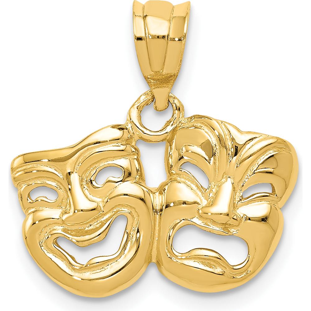 14K Yellow Gold Polished Open-Backed Comedy/Tragedy Pendant - Themed Artistic Design by Oro Pregiato
