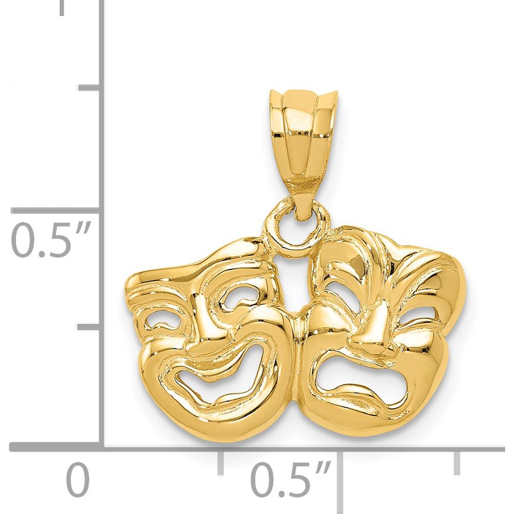 14K Yellow Gold Polished Open-Backed Comedy/Tragedy Pendant - Themed Artistic Design by Oro Pregiato