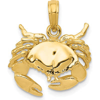 14K Yellow Gold Polished Open-Backed Crab Pendant - Unique Marine Life Charm by Oro Pregiato