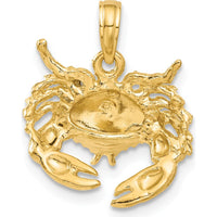 14K Yellow Gold Polished Open-Backed Crab Pendant - Unique Marine Life Charm by Oro Pregiato