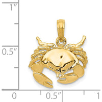 14K Yellow Gold Polished Open-Backed Crab Pendant - Unique Marine Life Charm by Oro Pregiato