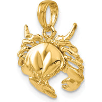 14K Yellow Gold Polished Open-Backed Crab Pendant - Unique Marine Life Charm by Oro Pregiato