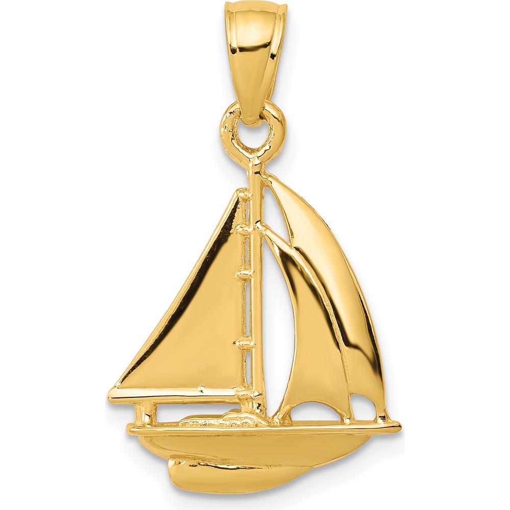 14K Yellow Gold Polished Open-Backed Sailboat Pendant - 24mm Length by Oro Pregiato