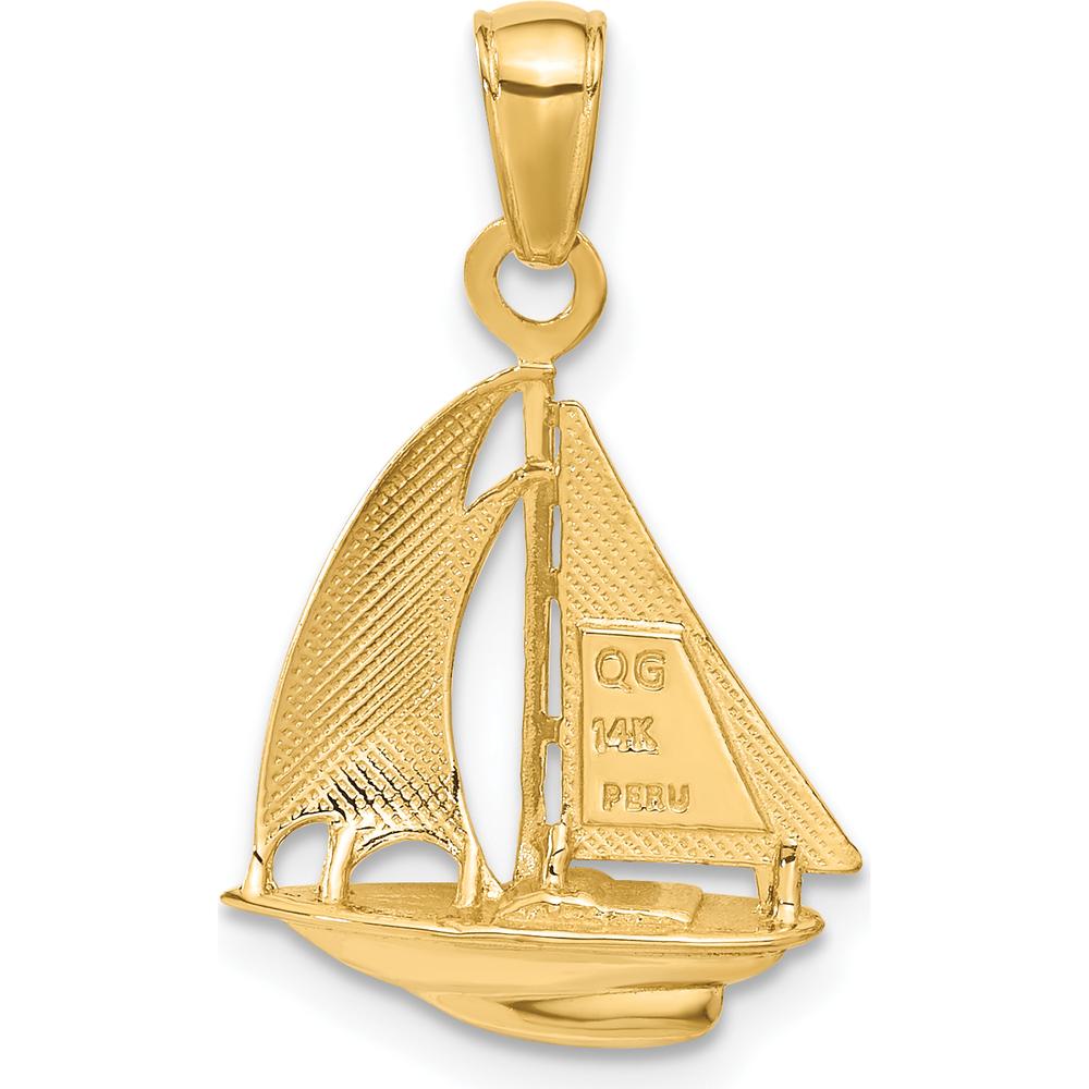 14K Yellow Gold Polished Open-Backed Sailboat Pendant - 24mm Length by Oro Pregiato
