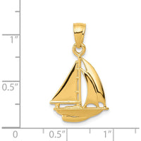 14K Yellow Gold Polished Open-Backed Sailboat Pendant - 24mm Length by Oro Pregiato