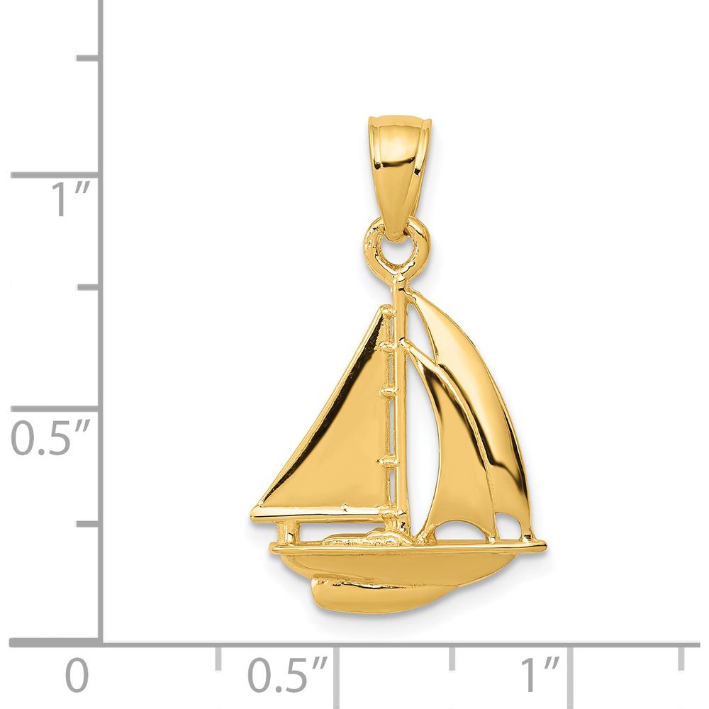 14K Yellow Gold Polished Open-Backed Sailboat Pendant - 24mm Length by Oro Pregiato
