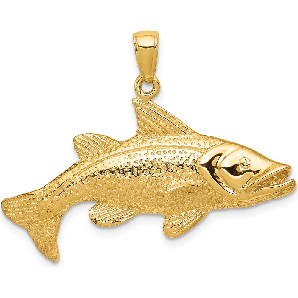 14K Yellow Gold Polished Open-Backed Snook Redfish Pendant - 26mm Length, 36mm Width by Oro Pregiato