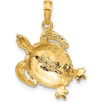 14K Yellow Gold Polished Open-Backed Turtle Pendant with Textured Design - 25mm Length by Oro Pregiato