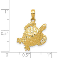 14K Yellow Gold Polished Open-Backed Turtle Pendant with Textured Design - 25mm Length by Oro Pregiato